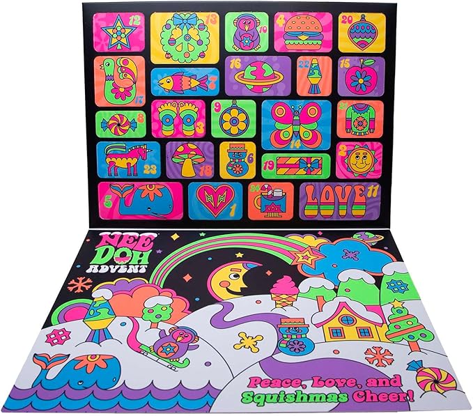 Schylling NeeDoh Advent Calendar - 24 Days of Sensory Surprises - Squishy Toys with Fun Shapes and Textures - Ages 3 and Up - Color May Vary; 24 NeeDoh Toys in One Calendar